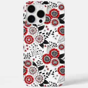 Doodle flowers and leaves in red and black iPhone 16 pro max case