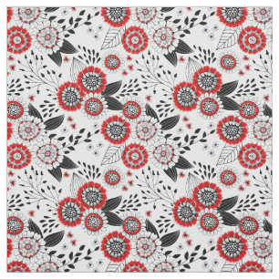 Doodle flowers and leaves in red and black fabric