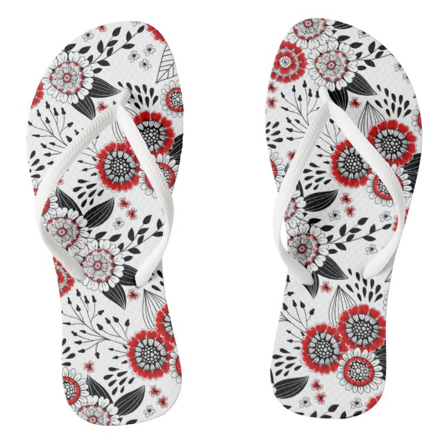 Doodle flowers and leaves in red and black jandals (Footbed)