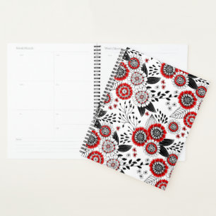 Doodle flowers and leaves in red and black planner