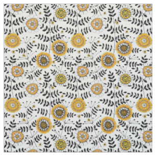 Doodle flowers and leaves in yellow and black fabric