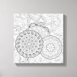 Doodle Flowers And Mandalas 6 Canvas Print