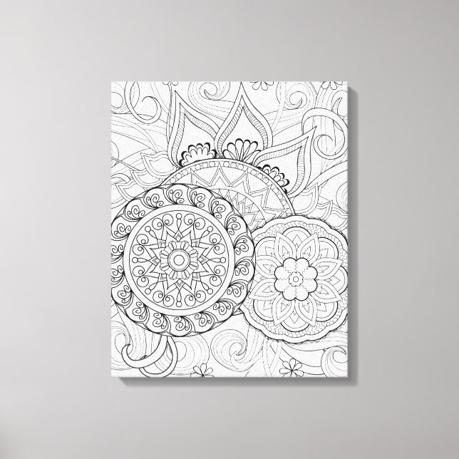 Doodle Flowers And Mandalas 6 Canvas Print (Front)