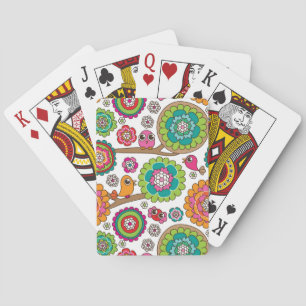 doodle flowers background pattern playing cards