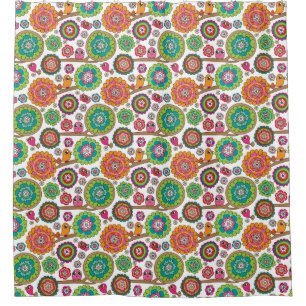 doodle flowers background pattern shower curtain