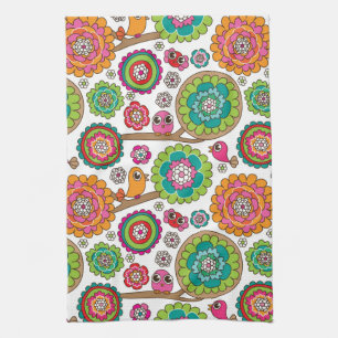 doodle flowers background pattern tea towel