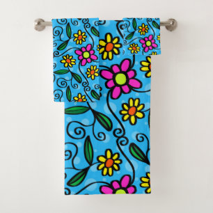 doodle flowers bath towel set