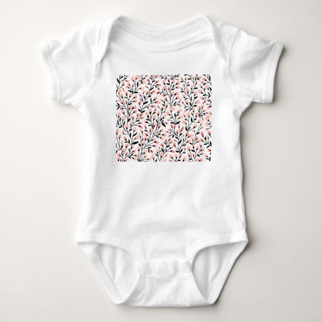 Doodle Flowers: Coral Floral Seamless. Baby Bodysuit (Front)