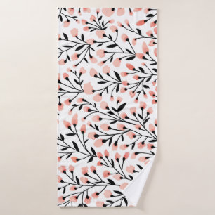 Doodle Flowers: Coral Floral Seamless. Bath Towel