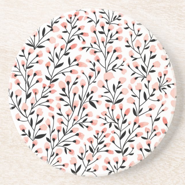 Doodle Flowers: Coral Floral Seamless. Coaster (Front)