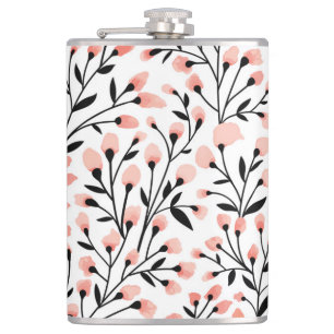 Doodle Flowers: Coral Floral Seamless. Hip Flask