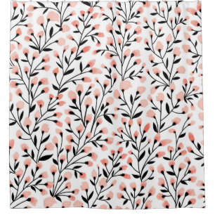 Doodle Flowers: Coral Floral Seamless. Shower Curtain