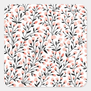 Doodle Flowers: Coral Floral Seamless. Square Sticker