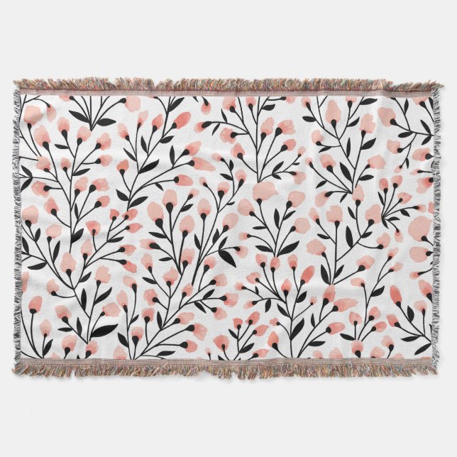 Doodle Flowers: Coral Floral Seamless. Throw Blanket (Front)