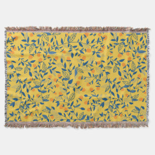Doodle flowers in blue and yellow throw blanket