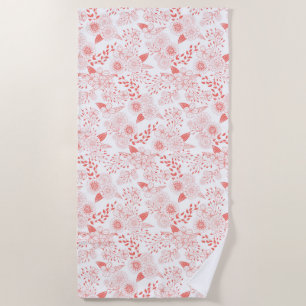 Doodle flowers in living coral beach towel