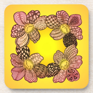 Doodle Flowers in Peach, Orange, and Gold Coaster