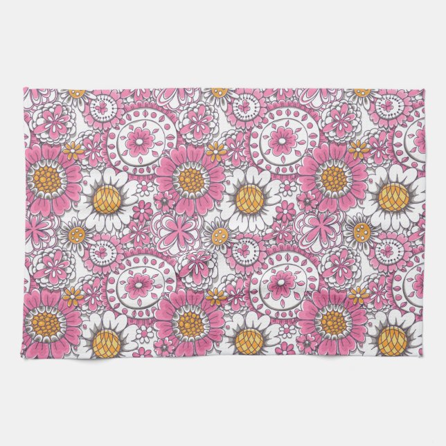 Doodle flowers tea towel (Horizontal)