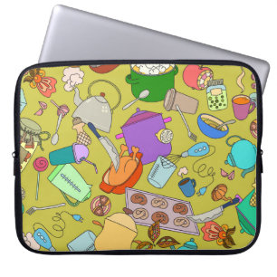 Doodle food and utensils, seamless texture. laptop sleeve