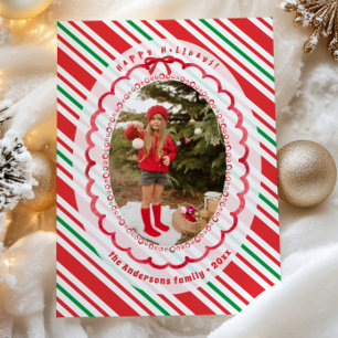 Doodle Frame Green Red Two Photos Christmas Holiday Card
