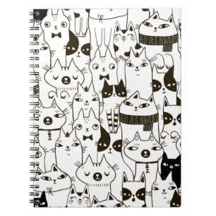 Doodle funny cats seamless pattern. notebook