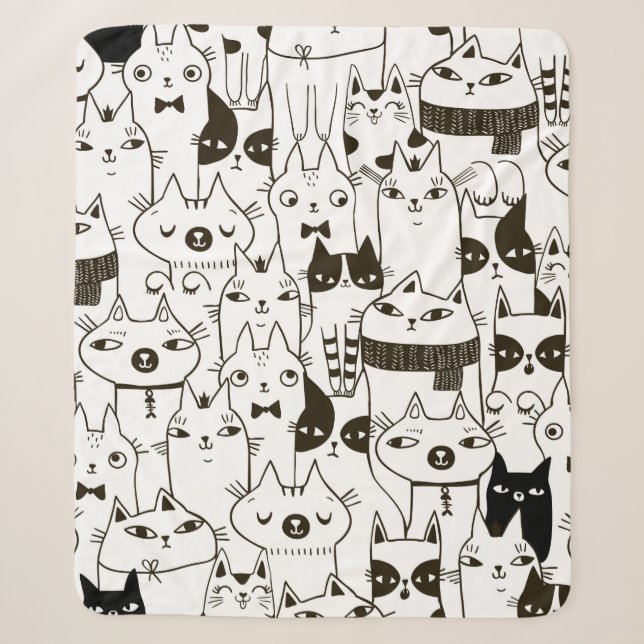 Doodle funny cats seamless pattern.  sherpa blanket (Front)