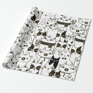 Doodle funny cats seamless pattern. wrapping paper
