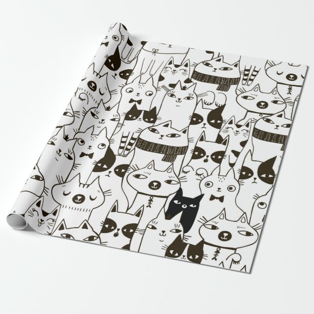 Doodle funny cats seamless pattern.  wrapping paper (Unrolled)
