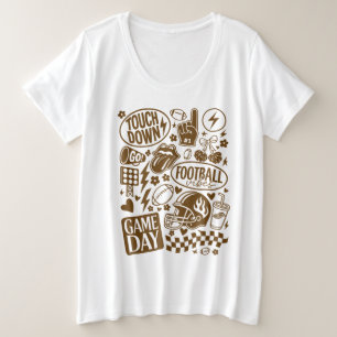 Doodle Game Day Football Vibes Plus Size T-Shirt