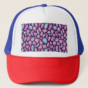 Doodle gems, vintage seamless background. trucker hat