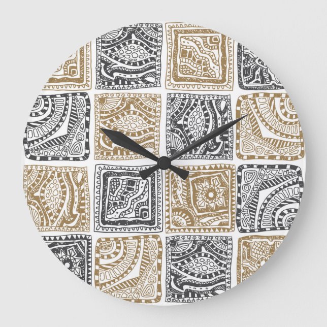 Doodle geometric, vintage abstract pattern. large clock (Front)