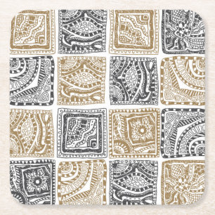 Doodle geometric, vintage abstract pattern. square paper coaster