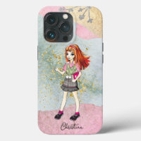 Doodle Girl With Red Hair Gold Name