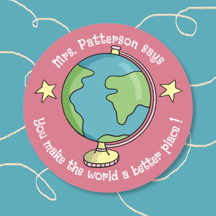 Doodle Globe Pink Reward Stickers