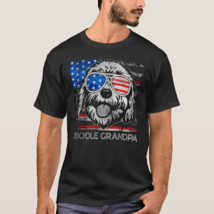 Doodle Grandpa Vintage American Flag Dog  Fathers  T-Shirt