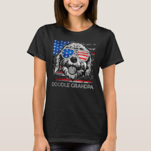 Doodle Grandpa Vintage American Flag Dog  Fathers  T-Shirt