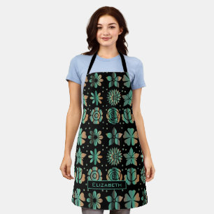 Doodle greenery floral pattern personalised name apron