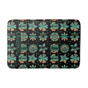 Doodle greenery floral pattern personalised name bath mat