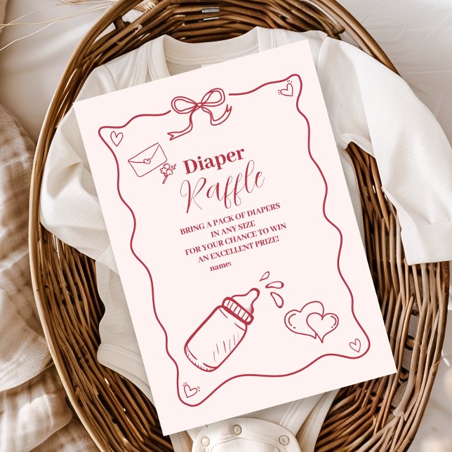 Doodle Hand Drawn Bow Baby Shower Diapper Raffle Enclosure Card (Creator Uploaded)