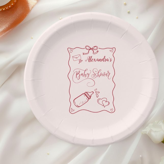 Doodle Hand Drawn Bow Baby Shower Paper Plate (Creator Uploaded)