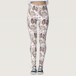 doodle hand drawn faces leggings