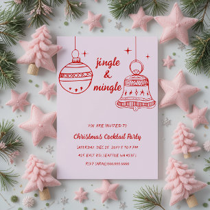 Doodle Hand drawn Pink Red Christmas Party Invitation