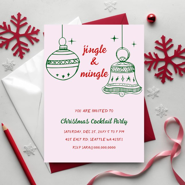 Doodle Hand drawn Red Green Christmas Party Invitation (Doodle Hand drawn Red Green Christmas Party Invitation)
