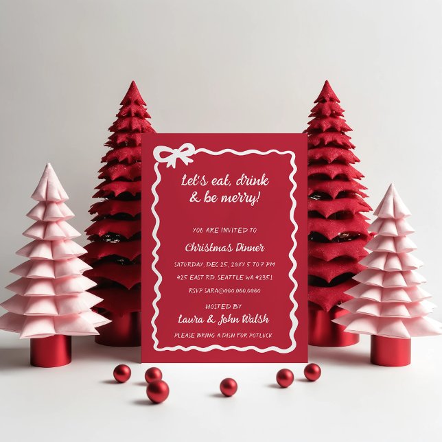 Doodle Hand drawn Red White Bow Christmas Party Invitation (Doodle Hand drawn Red White Bow Christmas Party Invitation)