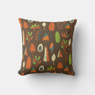Doodle Hand Drawn Tropical Pattern with Leaves on  Cushion