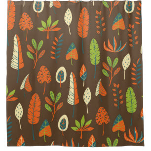 Doodle Hand Drawn Tropical Pattern with Leaves on Shower Curtain