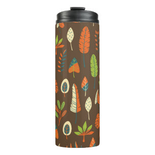 Doodle Hand Drawn Tropical Pattern with Leaves on Thermal Tumbler