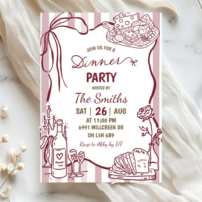 Doodle Handwritten Wine Dinner Party Invitation (Creator Uploaded)