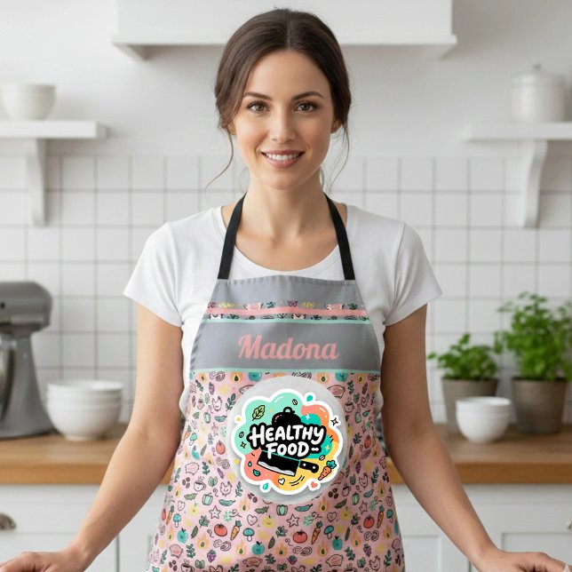 Doodle Healthy Food Kitchen Knife Sticker Apron (Creator Uploaded)