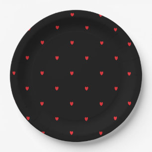 Doodle Heart Patterns Red Black Custom Cute Lovely Paper Plate